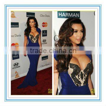 Sexy Royal Blue Black Beads Mermaid Celebrity Dress(EVFA-1121)