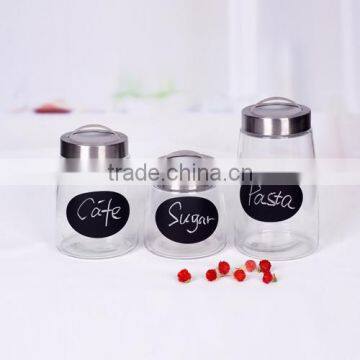 hot selling 3pcs glass canister set with black board