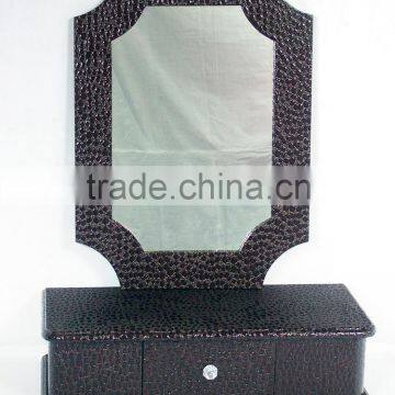 Simple brown stone texture retro mirror frame and hanging wall cabinet