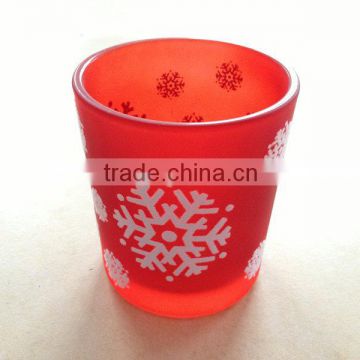 christmas flocking glass candle holder cheap, candle cup, OEM, home decoration, holiday gift