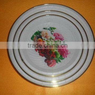 12"plastic round flat printing dish with metal ring