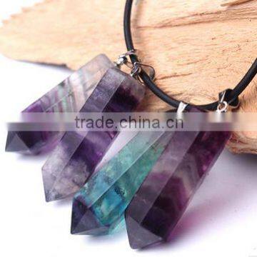 Natural crystal quartz hexagonal pendant colored fluorite wheel six gem crystal pendant neckalce for unisex