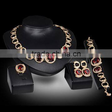 Luxurious Ruby Wedding Jewelry Sets Circle Loops Ring Chain Bride Decorative Accessory Statement Jewelries