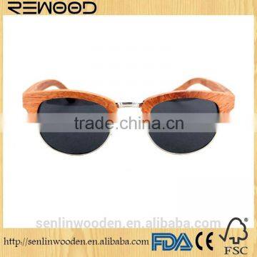 Rose red half frame veneer wood glasses with silver color metal rims wooden sunglasses a lot in stock wholesale