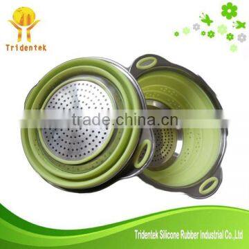 High quality food grade fruits and vegetables silicone collapsible colander