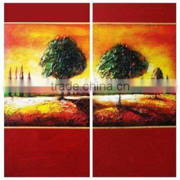 Wooden framed abstract tree landscape oil painting canvas