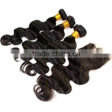 Wholesale Top Quality Brazilian Virgin Hair Bundles With Lace Closure, Free Part/Middle Part/Three Part Lace Closure