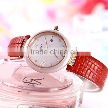 Ceramic Quartz Wrist Watch Fashion Dressing Watch Waterproof Genuine Leather Band Watch