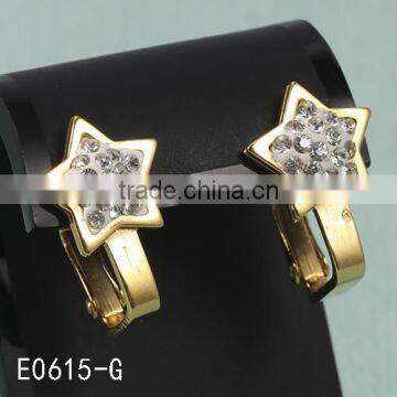 Hot sale wholesale fashionable gold 3161 stainless steel star shaped diamonds earrings