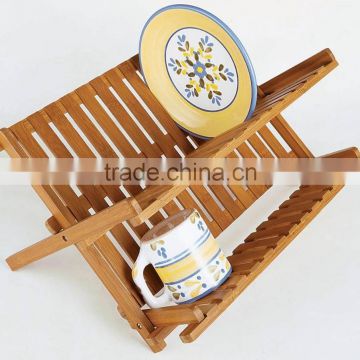 Eco-friendly Bamboo Scissor Style Folding Dish Plate Rack Flatware Holder