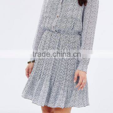 Apparel New Arrivals Autumn Herringbone Woman Long Sleeve Pleated Casual Dress photo-2
