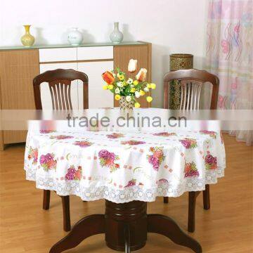 2016 newest flower printed pattern pvc/peva vinyl tablecloth/cover with waved/lace edge