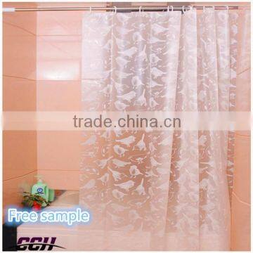 Eco-friendly good quality white flower printed clear plastic PEVA shower curtain