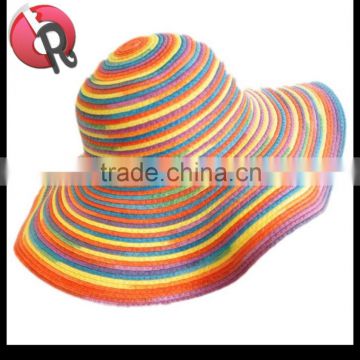 clorful rainbow foldable 100% paper straw girls beach hat