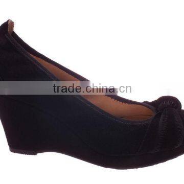 Newest leather shoes for women with high heel wedge and bowknot decoration