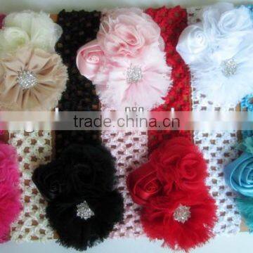 2013 Fashion Kids Headbands Rose Flower with Crochet Baby Headbands for Children Hair Accessories