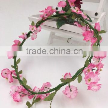 Hotting sale mixed color flower hairband, cloth flower and long leaf hairband