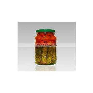 Best quality assortment of tomatoes and baby cucumbers in glass jar 720ml by HAGIMEX