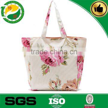 fashion style flower printing canvas tote bag