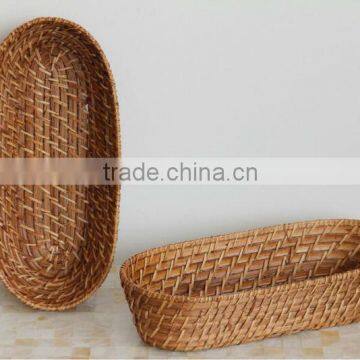 Oval poly rattan bakery bread basket made in Vietnam, eco friendly non - toxic