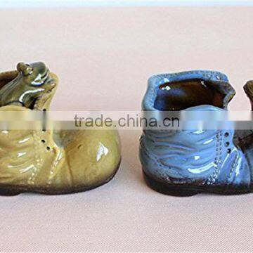 hot sale customzied color glazed ceramic shoe flower pot