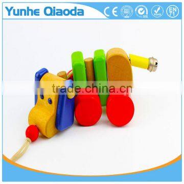 Colorful Pull Along Wiggles Dog Wooden Toy Wiggles as You Pull They Make a Clicking Sound and Make a Fun Baby photo-5