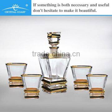 Wholesale hand painting liquid gold rim luxurious crystal wine decanter set