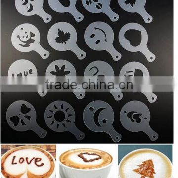 CY183 16Pcs/set Mold Coffee Milk Cake Cupcake Stencil Template Coffee Barista Cappuccino Template Strew Pad Duster Spray Tools