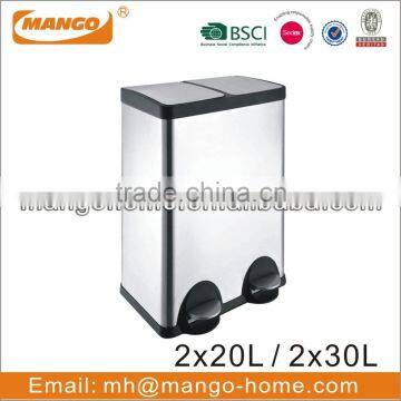 40L Stainless Steel 2-Compartment Pedal Trash Bin photo-2