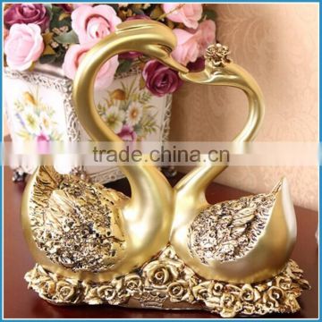 gold resin swan couple decoration, resin statues