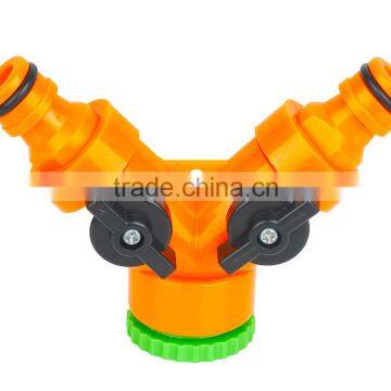 Plastic garden hose splitter 2 way Y valve hose connector with shut off