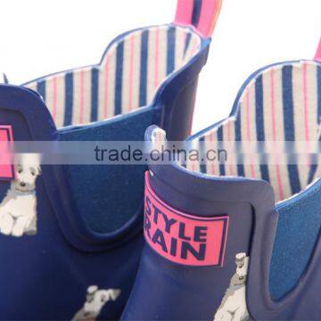 Navy Upper Pink Outsole White Dog Printed Lovely Fashion Design Chelsea Rubber Shoes Waterproof Wellies Low Cut Ankle Rain Boots photo-4