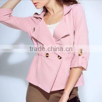 2015 ladies quality coat long sleeve woman oem wholesale factory pink coat