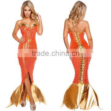 Women sexy orange mermaid dress with gold tail MZ002