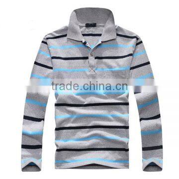 2016 Black and White Horizontal Bands Hot Sale Long Sleeve Men's Polo Shirt photo-5