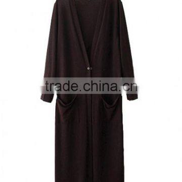 Latest Design Casual Fashion Long Sleeve v Neck Open Front Loose Fit Maxi Dress Muslimah photo-3
