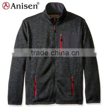 black red heater fleece warm up knit jacket for men