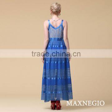 Spaghetti Strap Sheath Mid-Calf Holiday Skirt Long Blue Summer Maxi Dresses photo-4