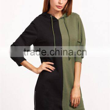 MGOO Women Pullover Sweatshirt With Drawstring Contrast Zip Slit Side Hoodie Dress With Side Pockets photo-3