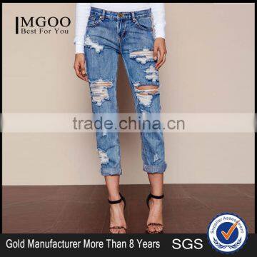 MGOO Popular Women Teaspoon Baggies Jeans Pants For Women In Cobain With Holes Tore Up Muslim Pants