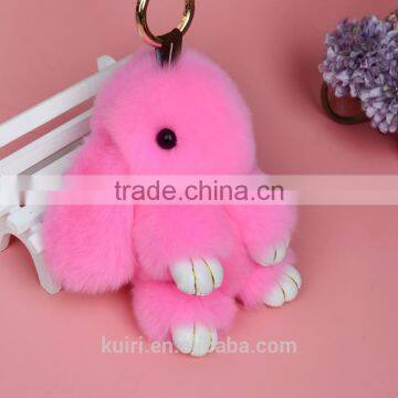 18cm 100% Real Genuine Rex Rabbit Furs Keychain Pendant Bag Car Charm Tag Cute Mini Rabbit Toy Doll Fur Monster Pom Pom Keychain photo-6