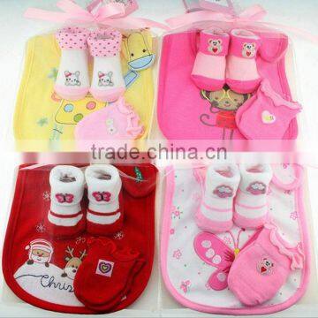 OEM or Stocked ,5PCS/SET Baby Bibs set,100%cotton bib set ,Mesh bag baby Baby bibs set,