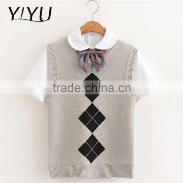 Custom Girl Grey Geometric Knit School Uniform Sweater Vest photo-3