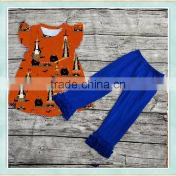 Halloween costumes for kids festival symbol pumpkin color girls flutter sleeve outfit