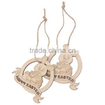 New Arrival Wood Cut Happy Easter Rabbit Wooden Tag Embellishment With String photo-2