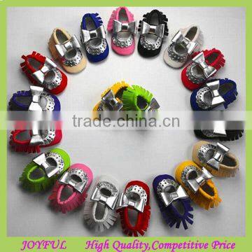 New arrival soft leather sliver bow-knot baby moccasins shoes