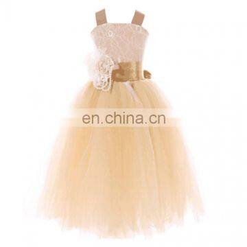 Champagne Rustic Flower Girl Dress Vintage Maxi Tulle Dress Princess Costume Blessing Gown