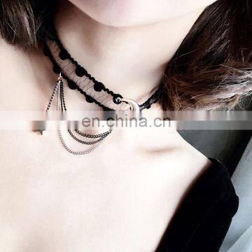 Fashion chocker necklaces black Lace choker necklace with chain