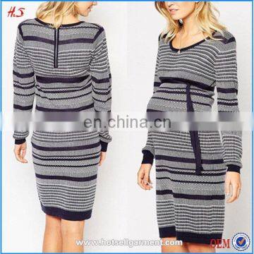 Bulk wholesale clothing maternity wear with long sleeve strip knitted dress pregnant women dresses