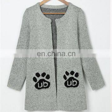 Gray color round color knitted cardigans women sweather 2015